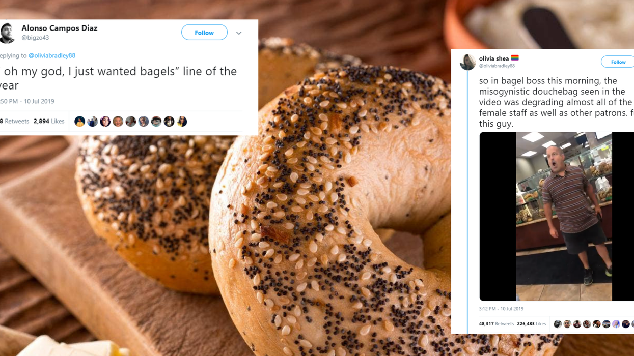 Man launches sexist tirade towards staff in bagel store gets tackled by customer