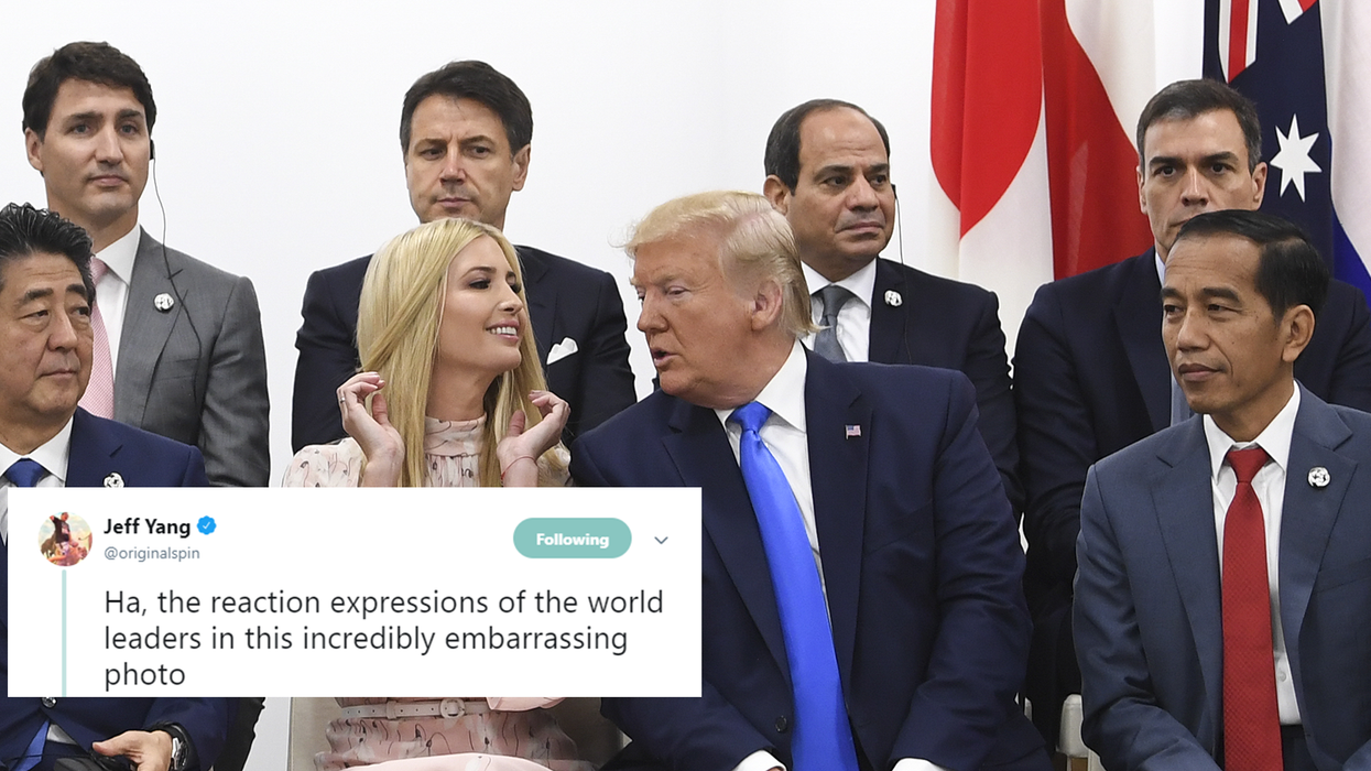 The expressions on the faces of these world leaders as Ivanka sits with Trump pretty much says it all