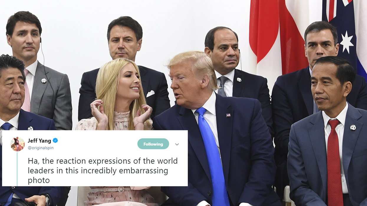 The expressions on the faces of these world leaders as Ivanka sits with Trump pretty much says it all