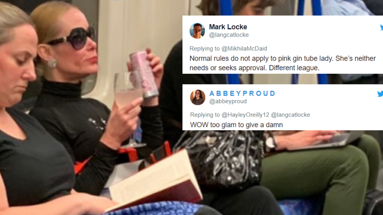 'Hero' woman elegantly drinking gin on the tube instantly becomes the internet's new Queen