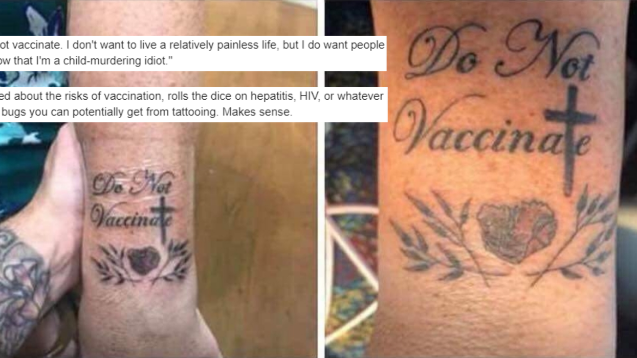 An anti-vaxxer got their ignorance tattooed and the internet stepped up
