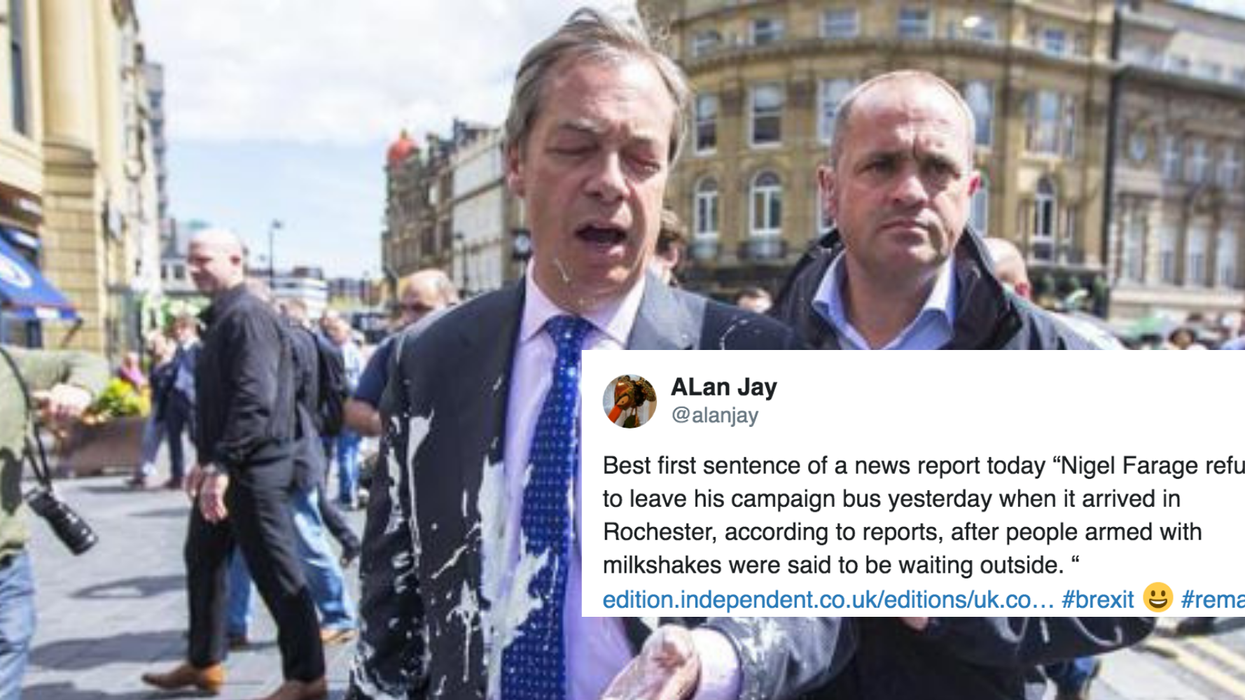 An angry milkshake mob trapped Nigel Farage on a bus and nobody knows what to think anymore