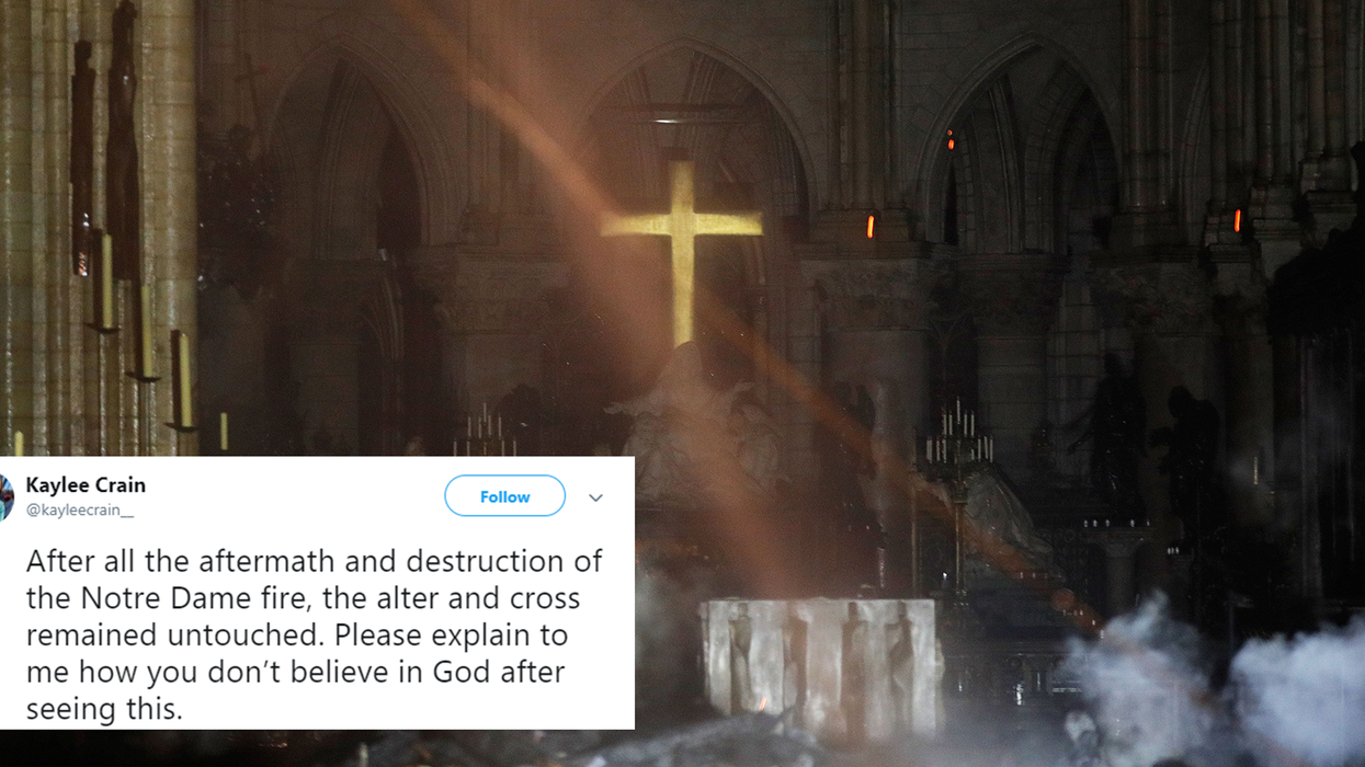Woman says fact cross survived in Notre Dame proves God exists - gets schooled on science