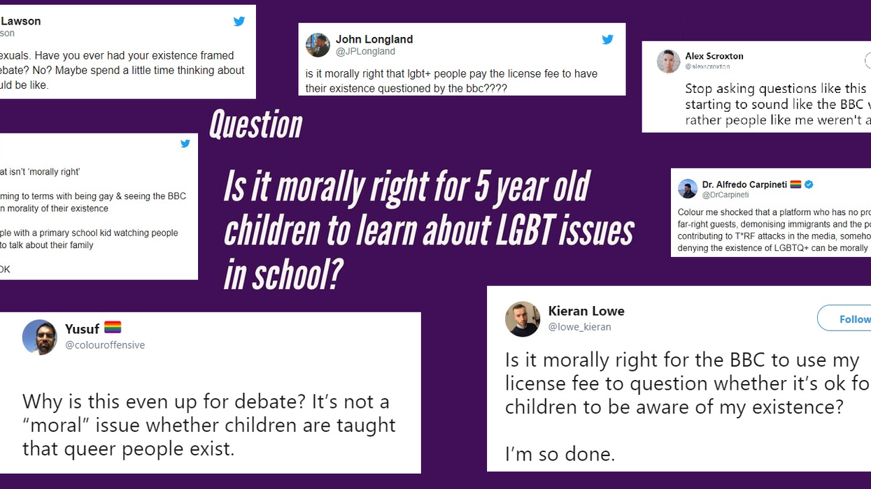 Question Time branded 'reprehensible' for asking if it's 'morally right' to teach children about LGBT+ issues
