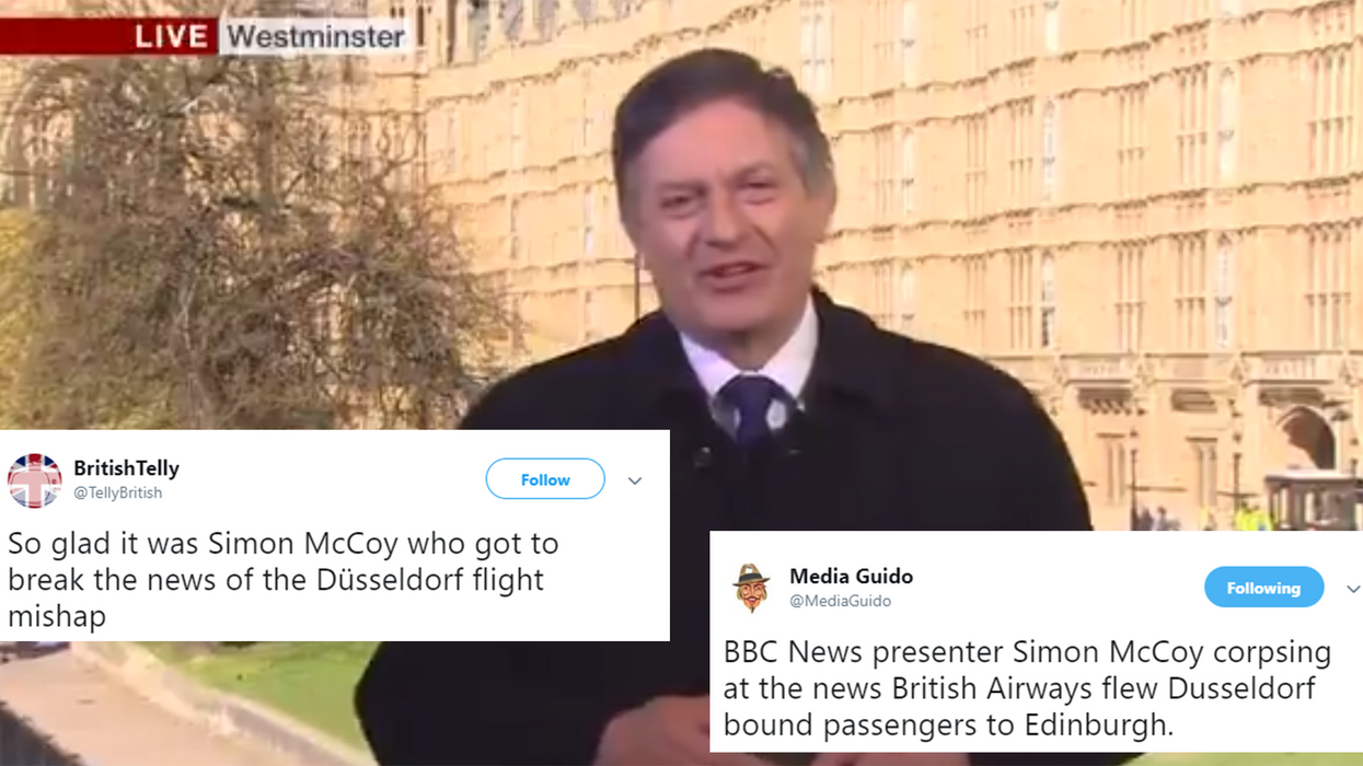 Newsreader Simon McCoy's reaction to a plane accidentally landing in Edinburgh instead of Dusseldorf is peak Simon McCoy