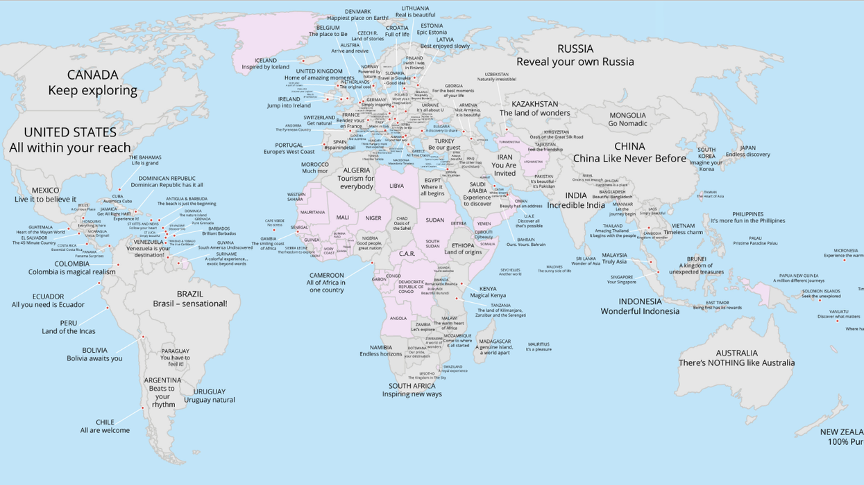 Every country's tourism slogan, in one map