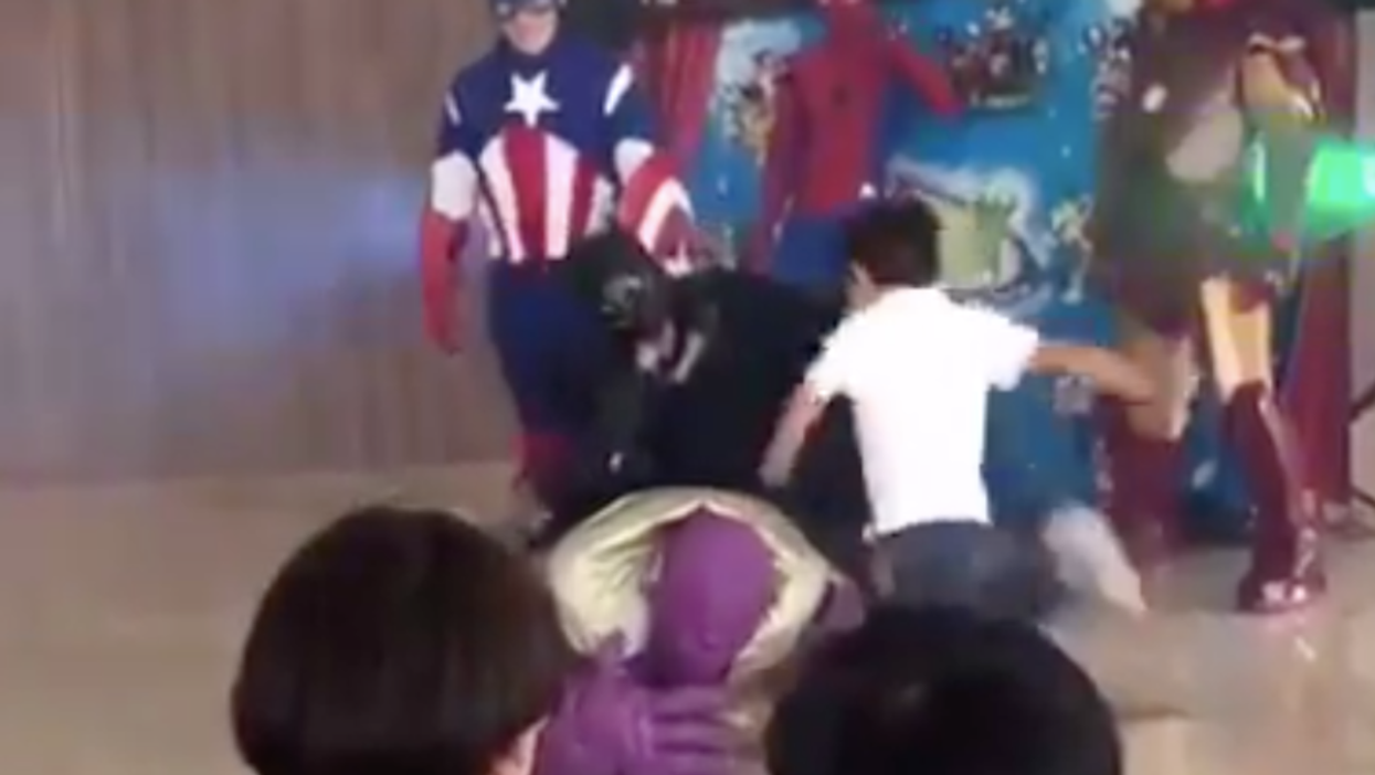 Marvel’s Thanos easily defeated after being kicked by children at party in hilarious viral video