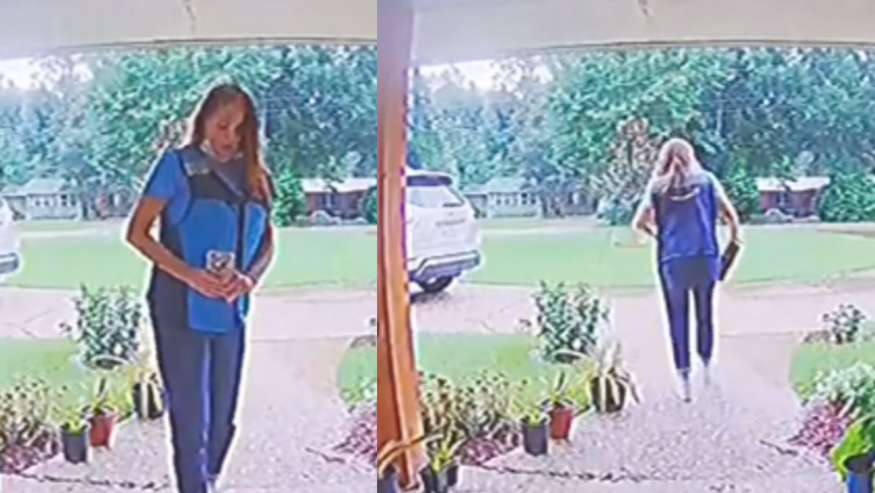 Video appears to catch Amazon delivery driver taking picture of package and then leaving with it
