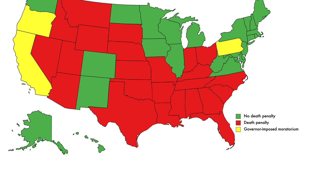 A map of all the US states that still haven’t abolished the death penalty