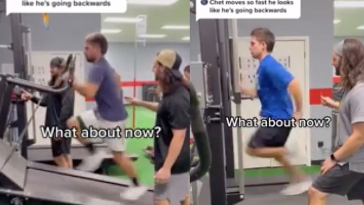 Bizarre optical illusion makes it appear this man is running backwards on treadmill