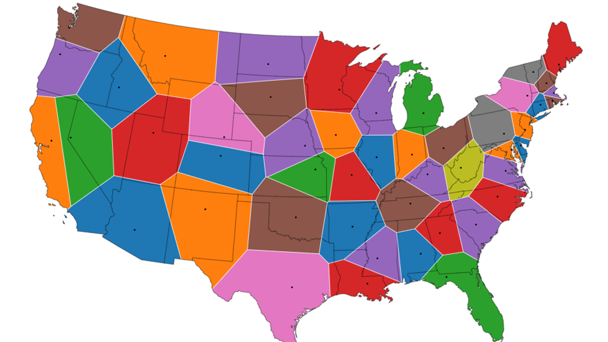 How America would look if every state was redrawn so its capitol was in the middle