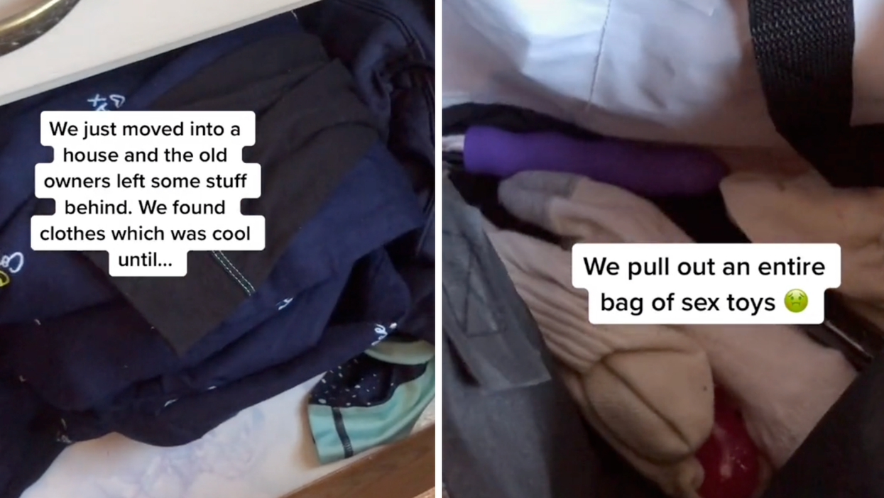 Couple find very X-rated bag of goods left behind by previous owner of their new home