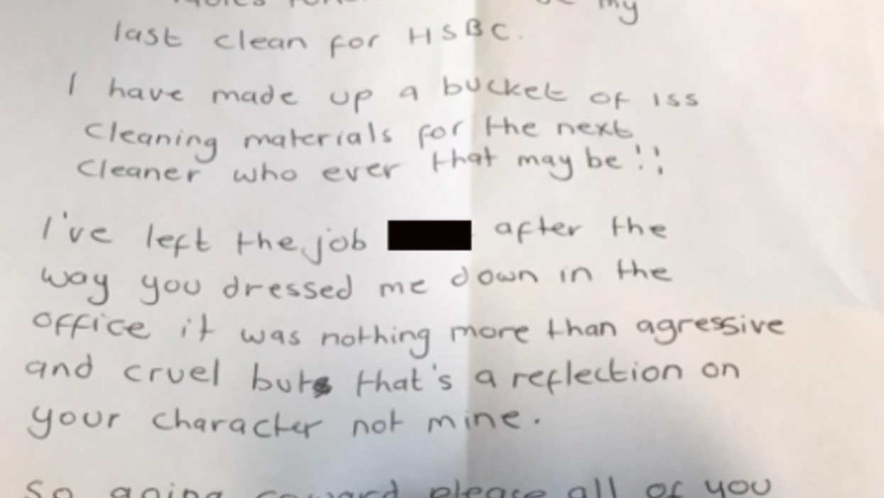 Cleaner’s brutal note to ‘cruel’ manager after last shift goes viral