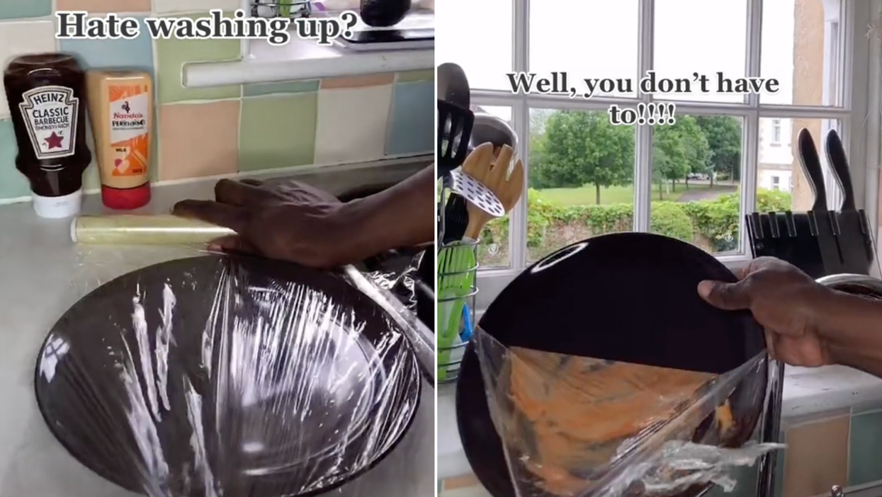 Man reveals ‘life hack’ of wrapping plates in cling film to avoid washing up