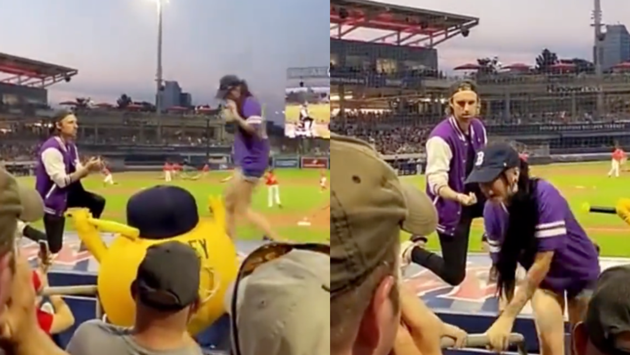 Couple’s marriage proposal goes wrong as woman runs away from partner in front of packed baseball stadium