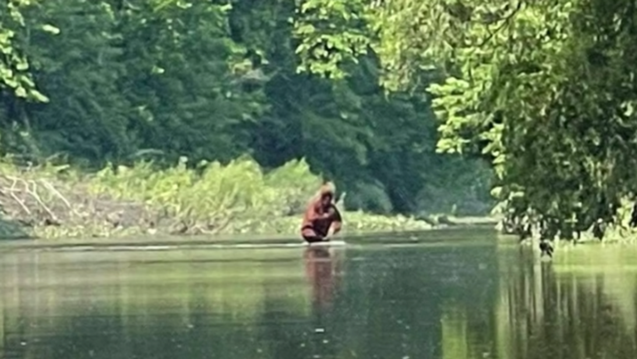 Startling footage claims to show Bigfoot carrying a baby across a river