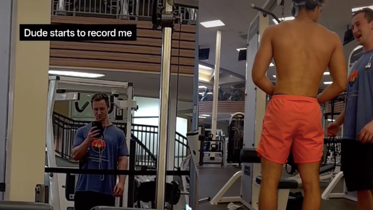 Man filmed, confronted and verbally attacked by another man for working out shirtless at a gym
