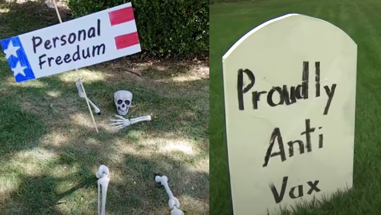 Anti-vaxxers are being mocked by Halloween decorations that feature pro-vaccine messages