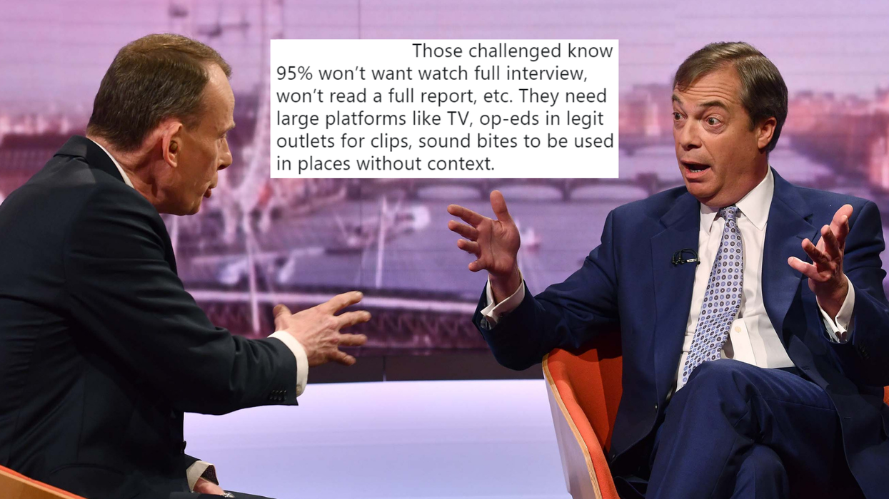 This edited video from Farage’s car-crash BBC interview shows how populists game the media