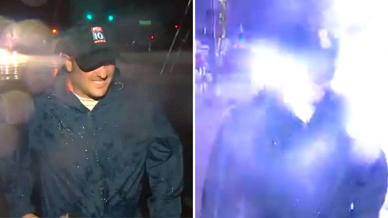 Reporter is almost struck by lightning bolt during monsoon report