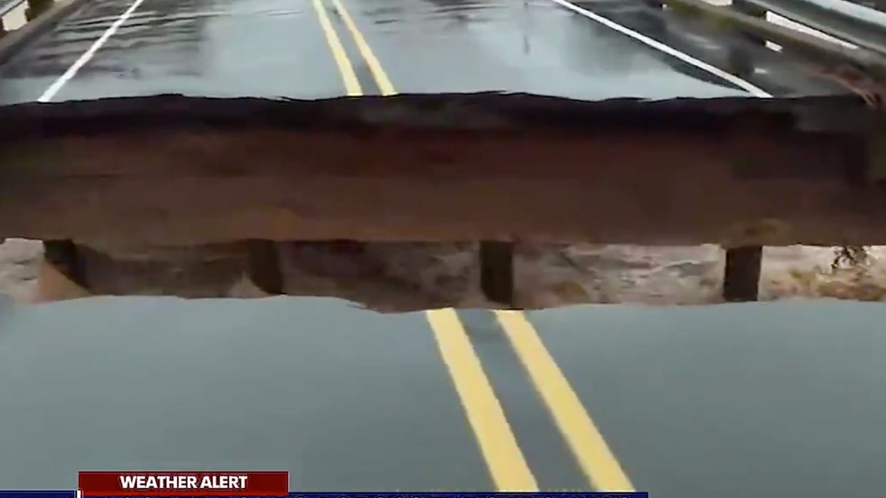 Reporter caught on collapsing bridge in terrifying live TV coverage