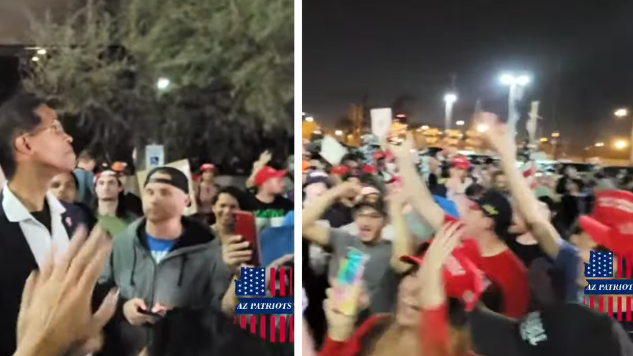 Huge pro-Trump protest mob filmed surrounding polling station and singing YMCA