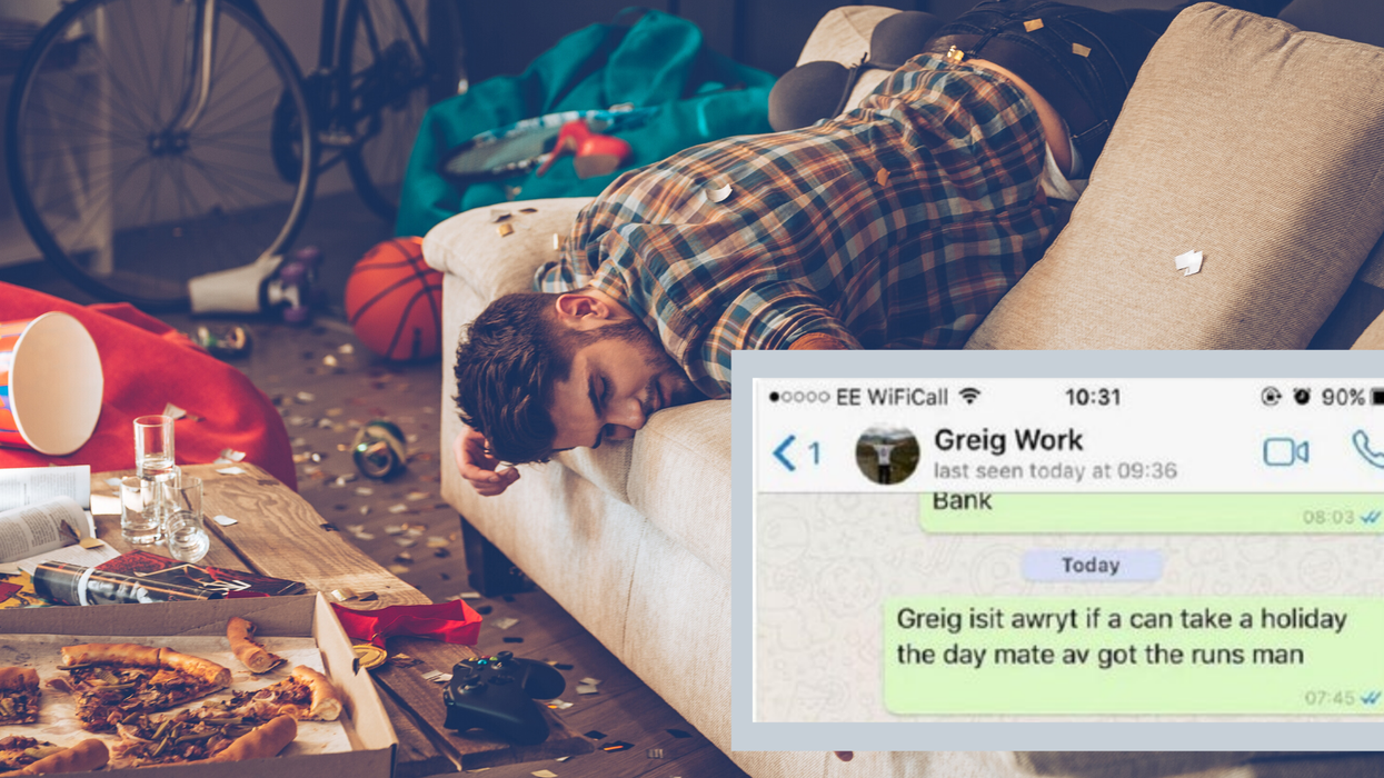 Hungover man tries to pull a sickie from work. His boss responded brilliantly