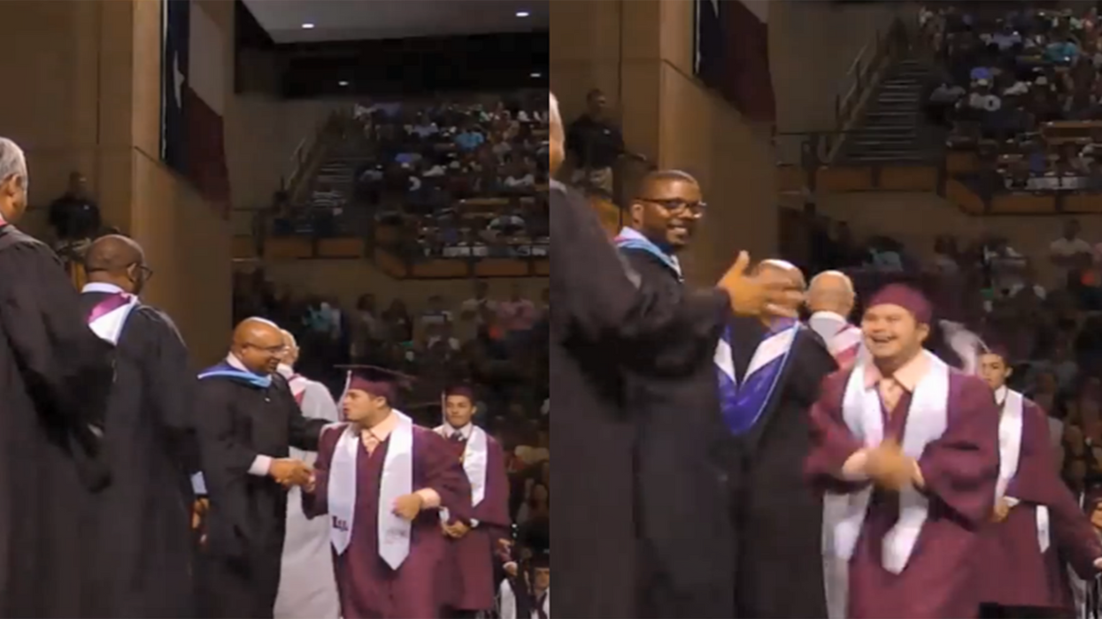 High school graduate with Down's syndrome steals show by dancing across stage ecstatically
