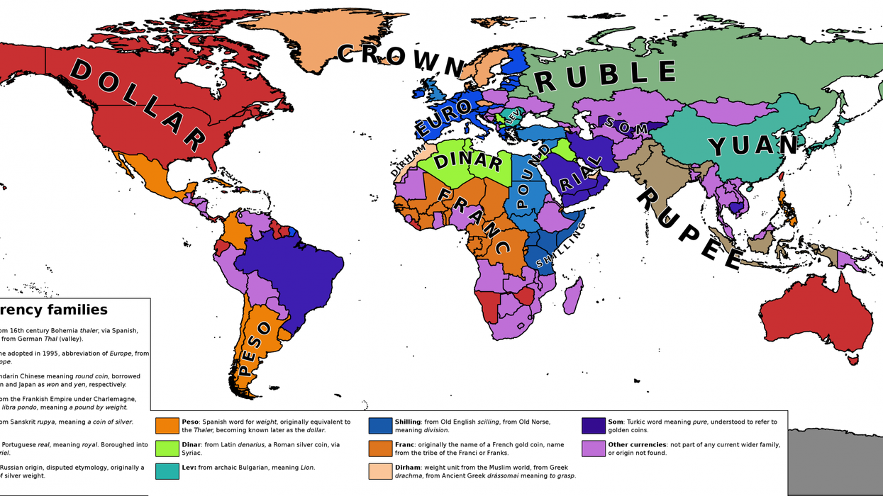 The world map of currencies