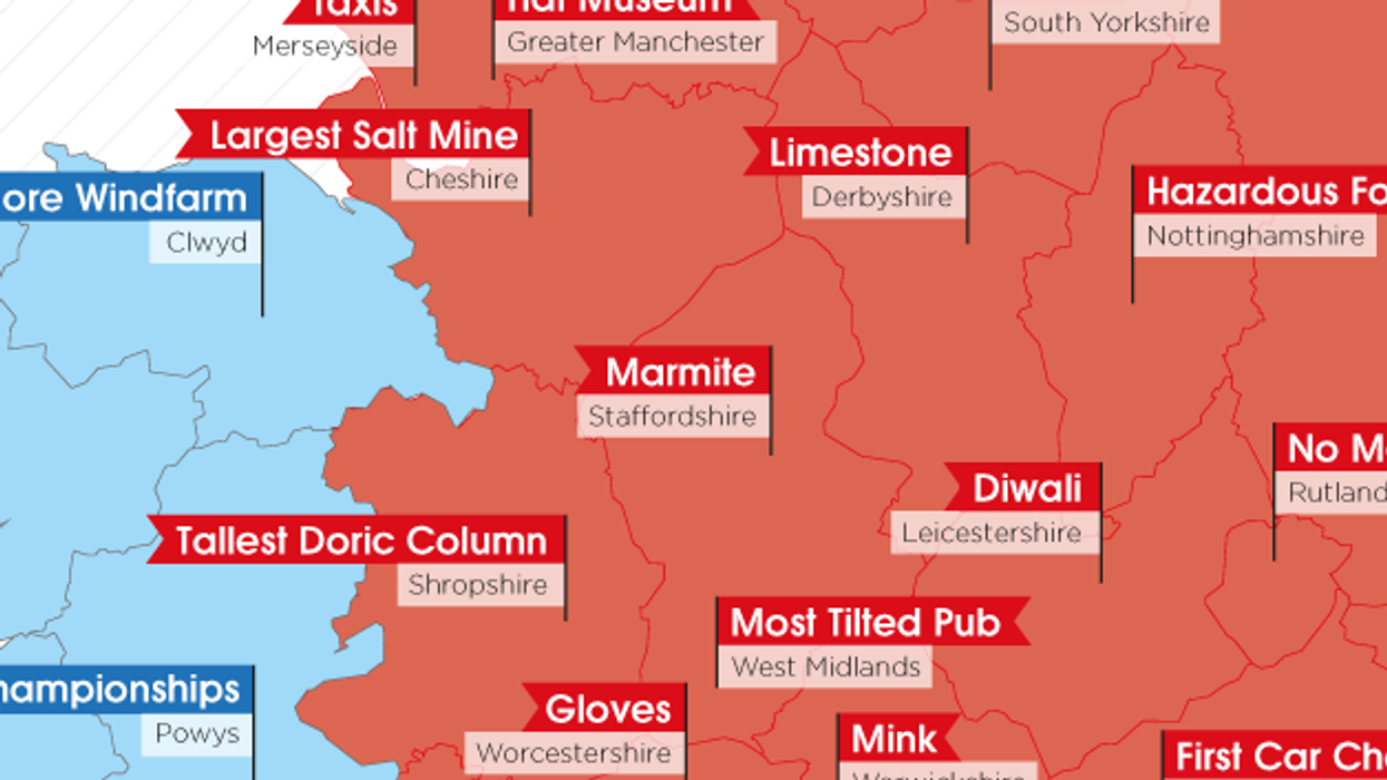 This map shows what every county in the UK leads in