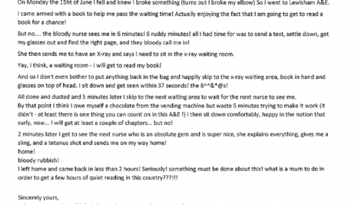Everyone should read this brilliant NHS 'complaint' letter