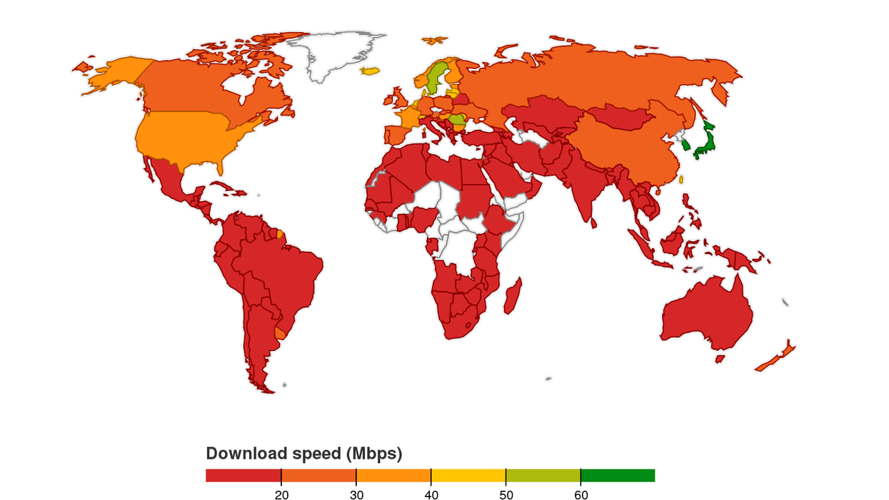 The countries with the fastest and slowest broadband speeds