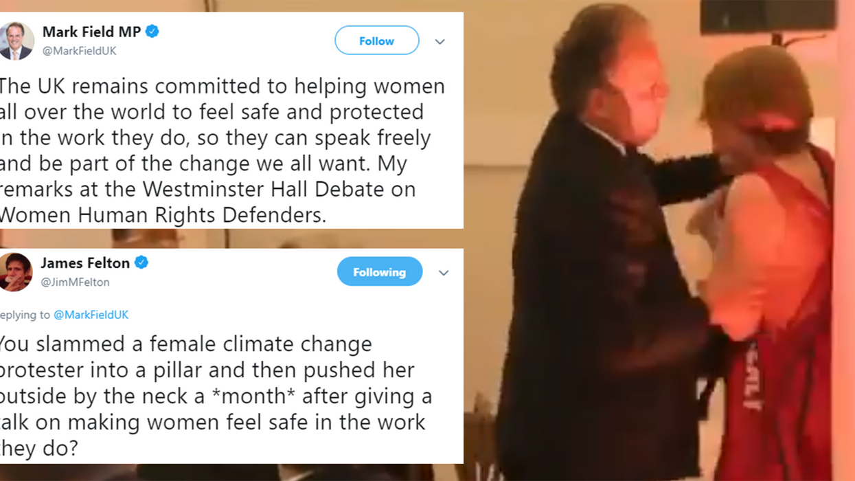 Tory MP who grabbed female protester by the neck gave speech about 'protecting women'