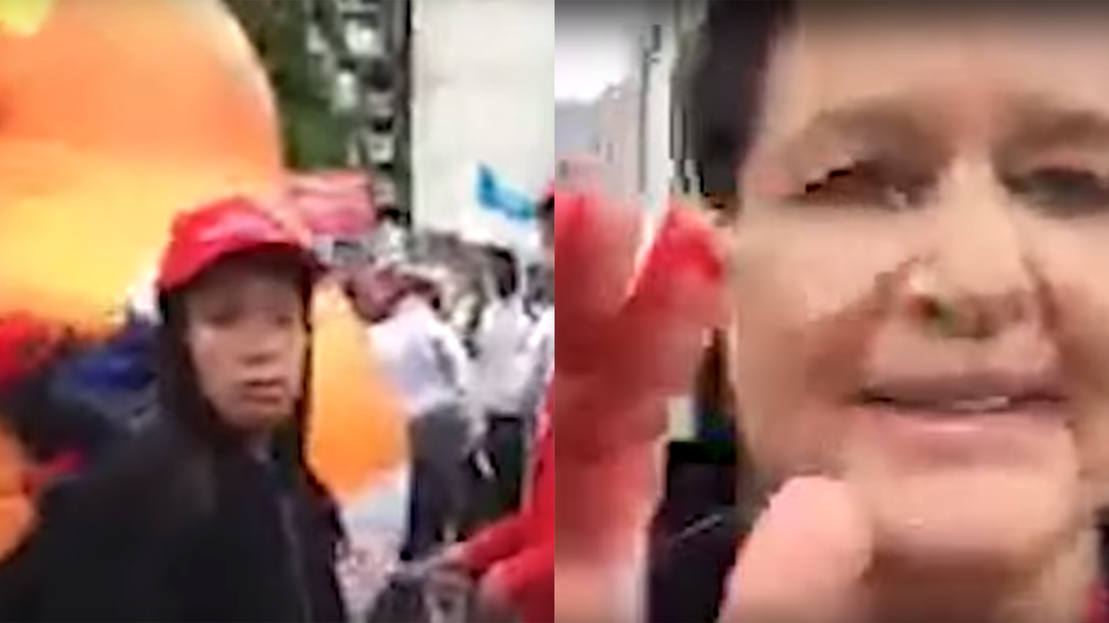 Trump baby blimp stabbed by far-right activist who cuts herself in the process