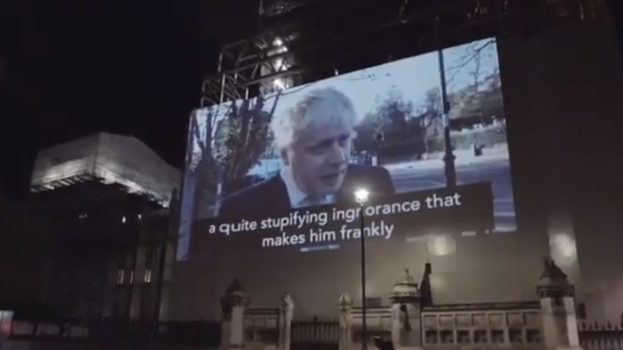 Boris Johnson's criticisms of Donald Trump projected onto Big Ben in Led By Donkeys stunt
