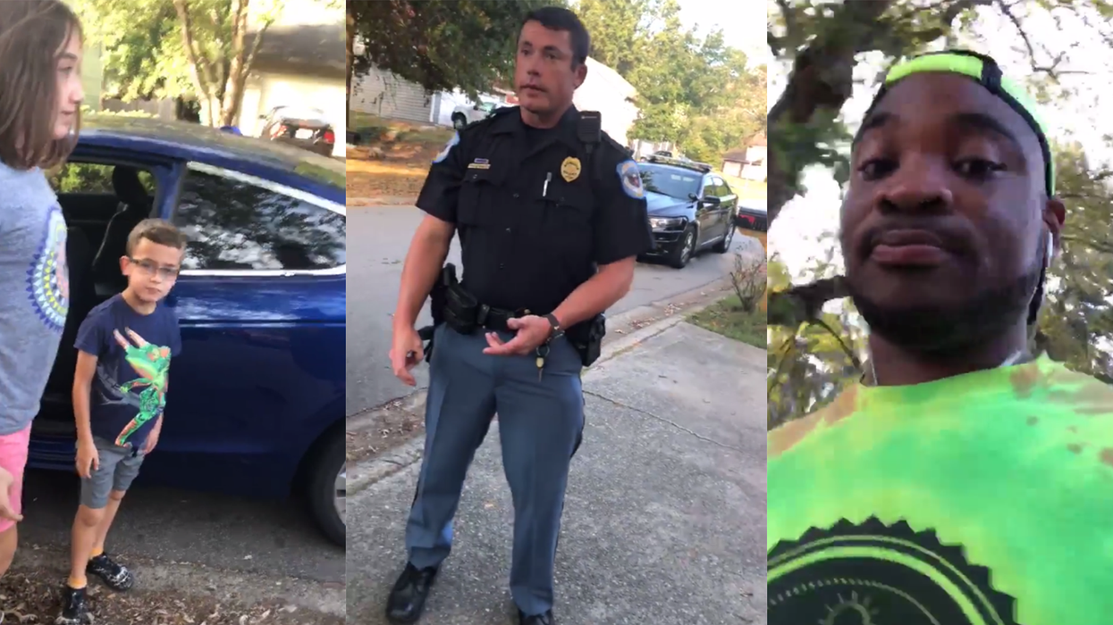White woman calls the police on a black man for babysitting two white children