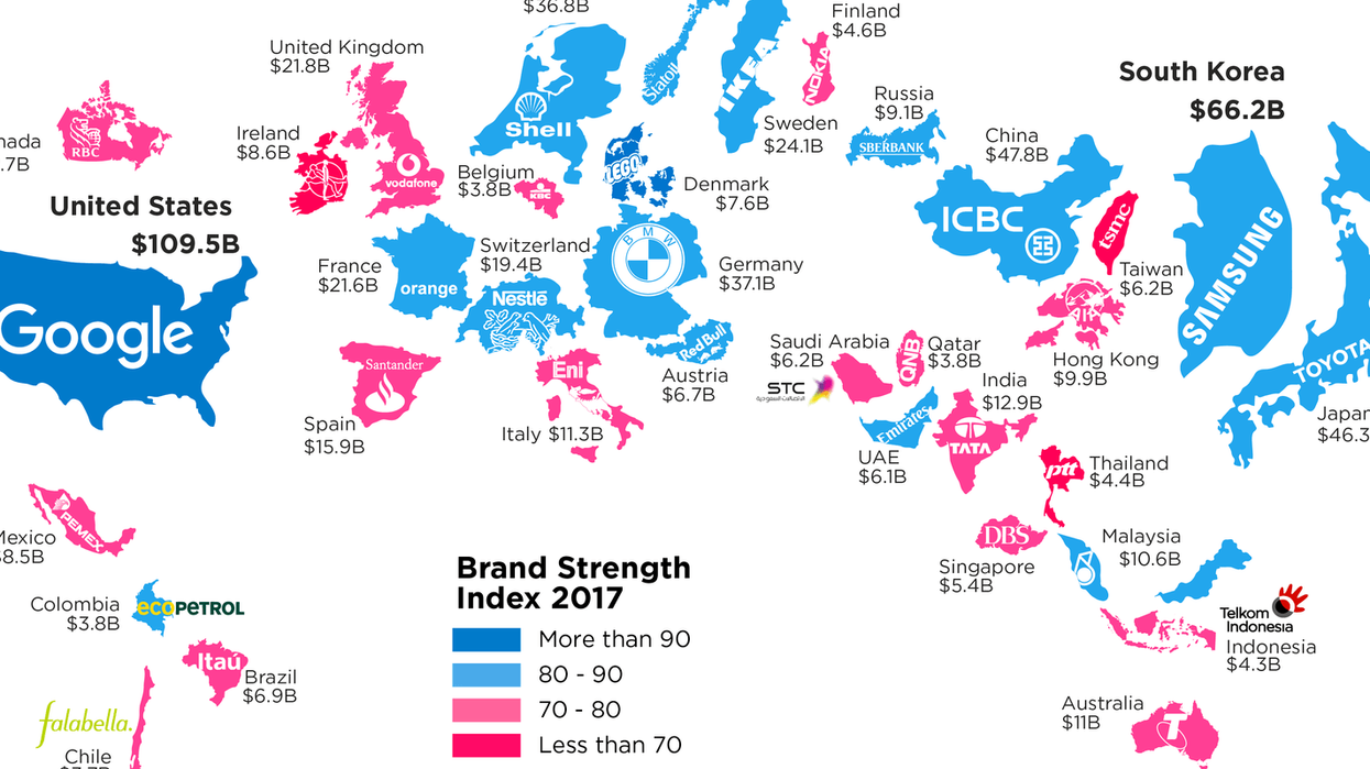 The most valuable brand in each country, mapped