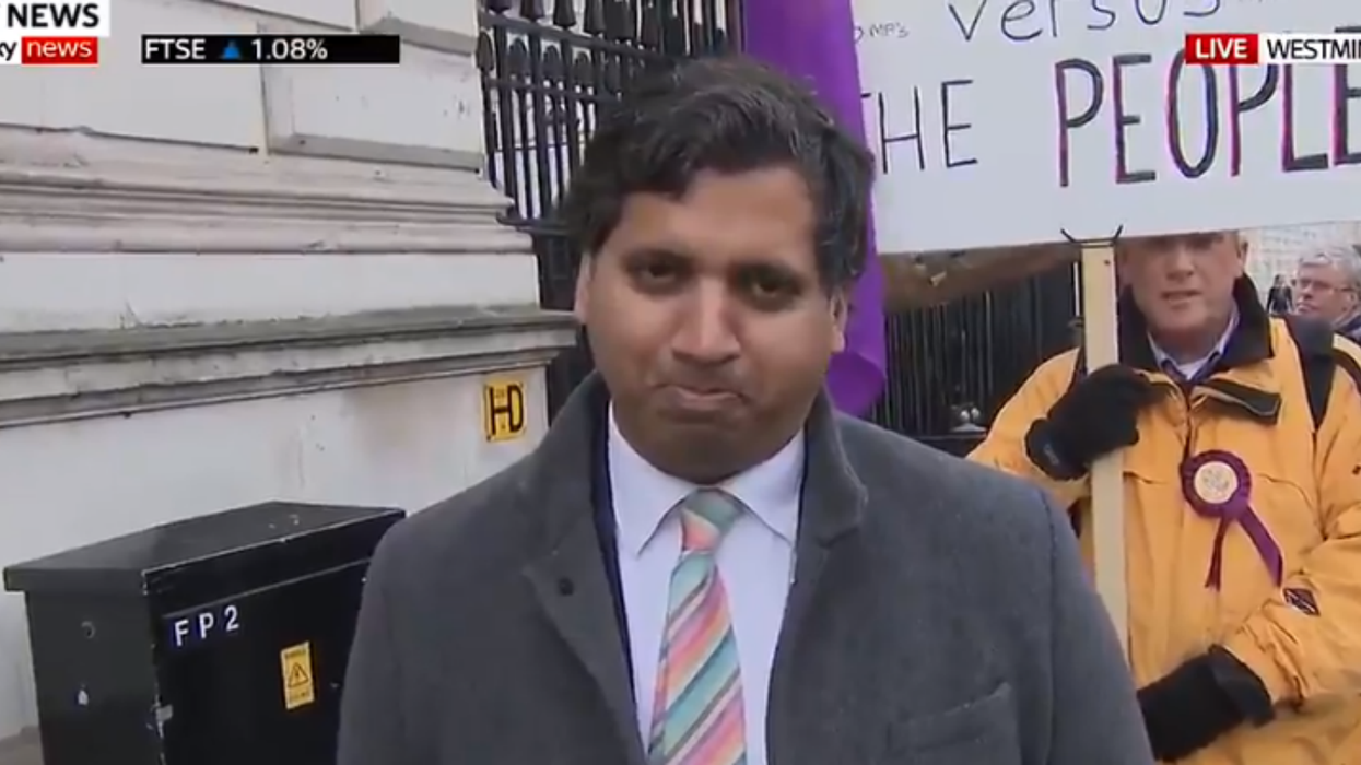 Sky News' Faisal Islam turns around mid-live broadcast to criticise Brexiteer protestor who calls Theresa May a 'traitor'