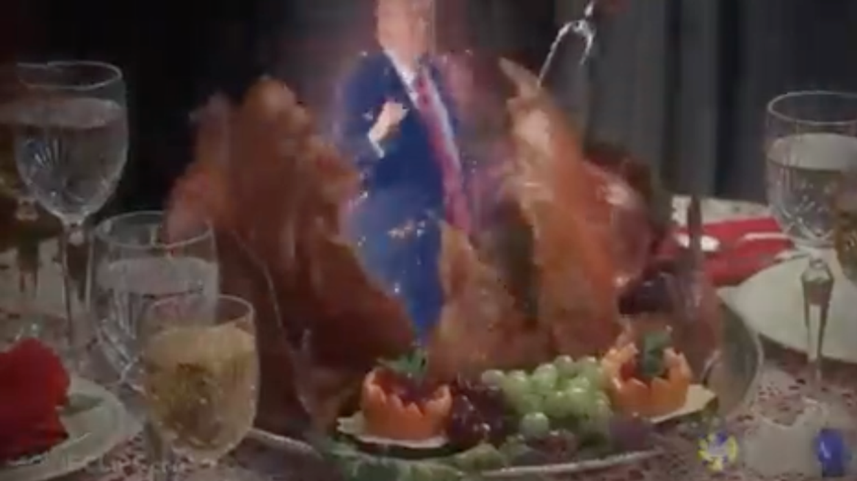 Trump Jnr shares edited Thanksgiving clip of his dad emerging from a turkey and it’s as bizarre as it sounds