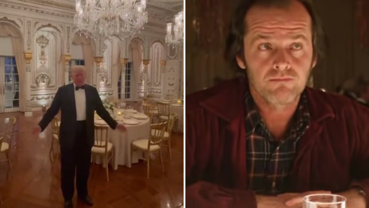 Surreal video of Trump alone in huge dining hall compared to The Shining