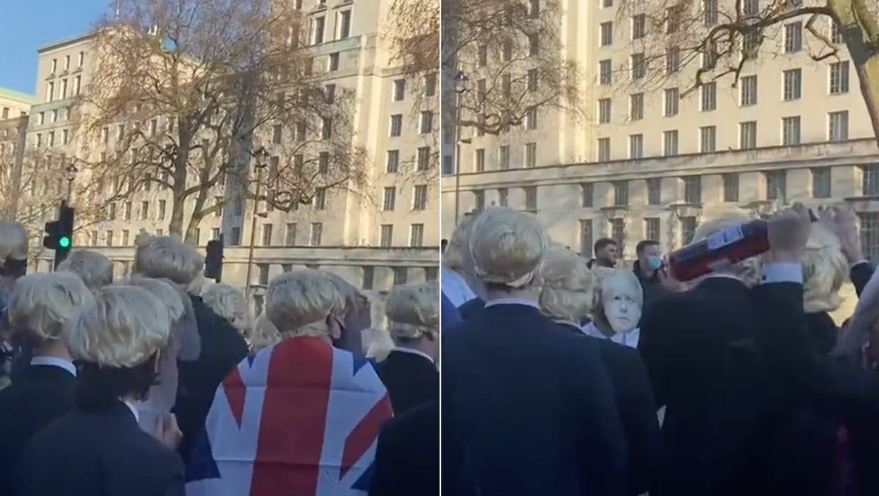 ‘Boris Johnson flashmob’ huddle outside of Downing St shouting ‘this is a work event’