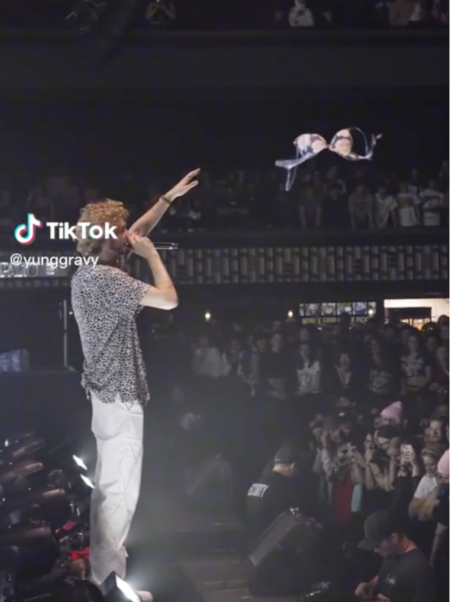 This is what Yung Gravy does with all the bras thrown on stage