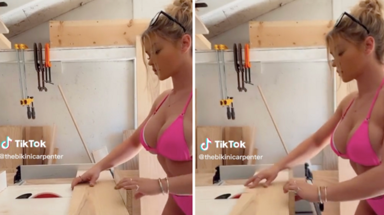 Carpenter does woodwork in bikini just to 'p**s off men'