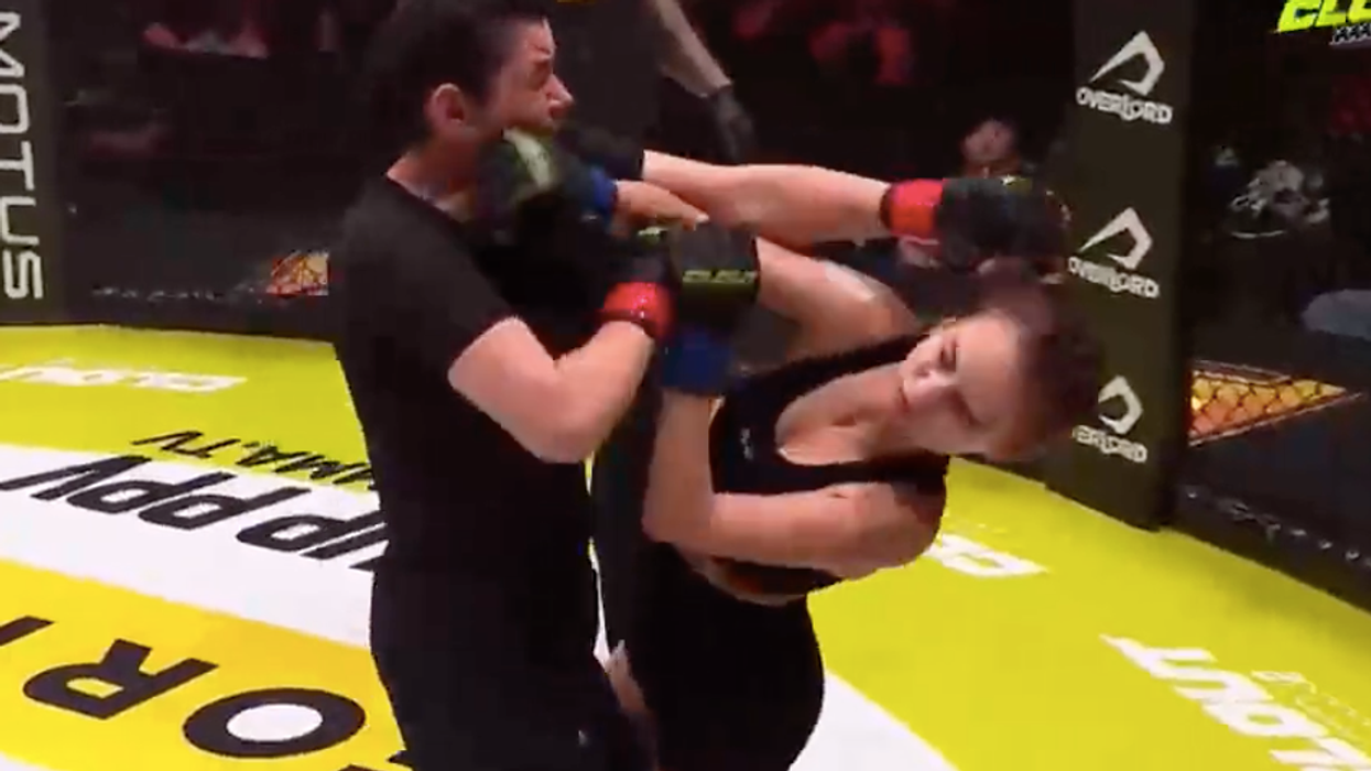 Mum knocks out son's ex-girlfriend in brutal cage fight