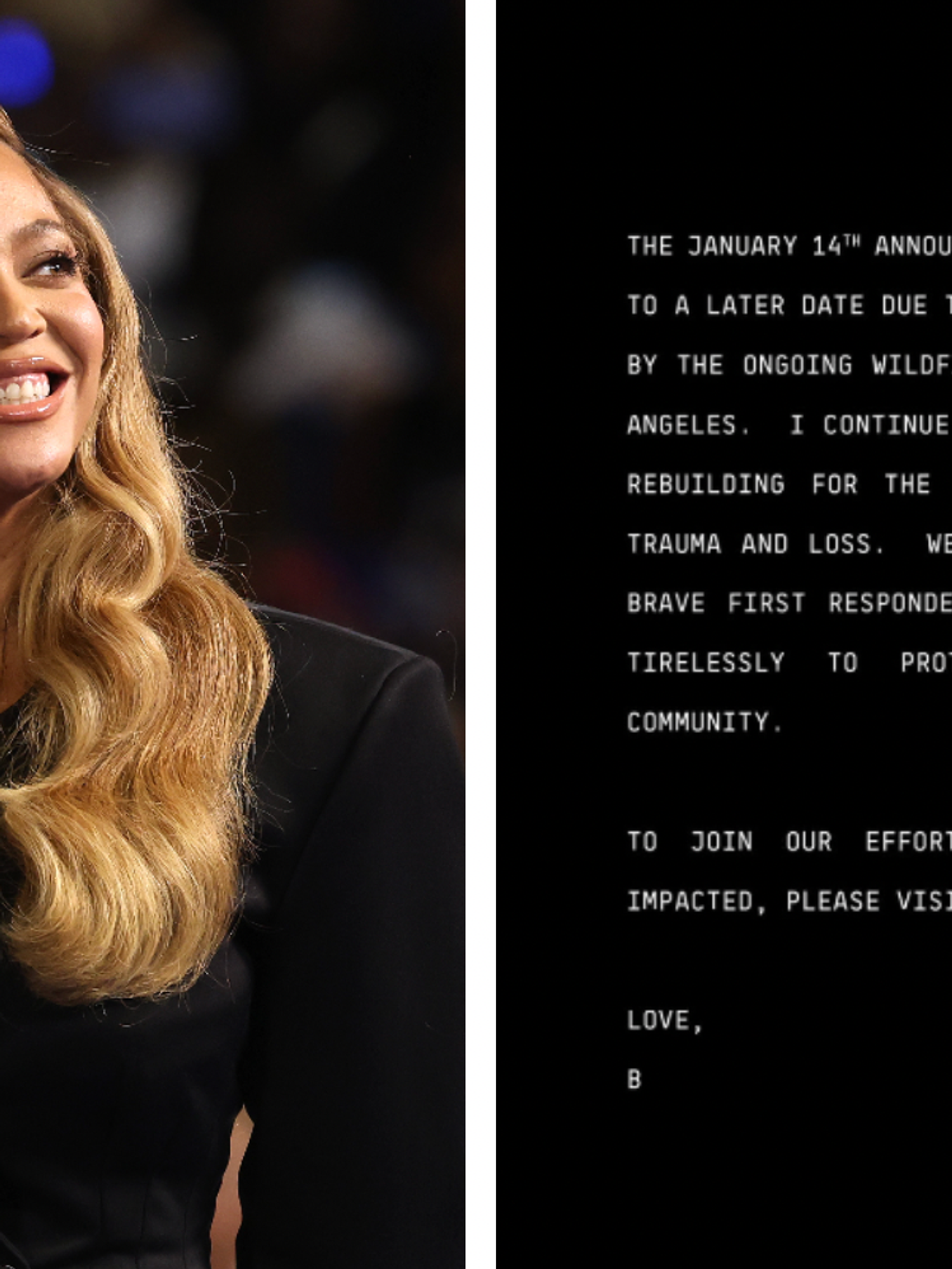 Beyonce fans divided over last minute announcement delay due to LA wildfires
