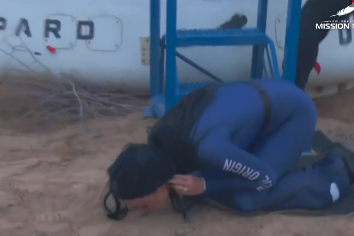 Katy Perry kisses ground as she returns from space on Blue Origin launch