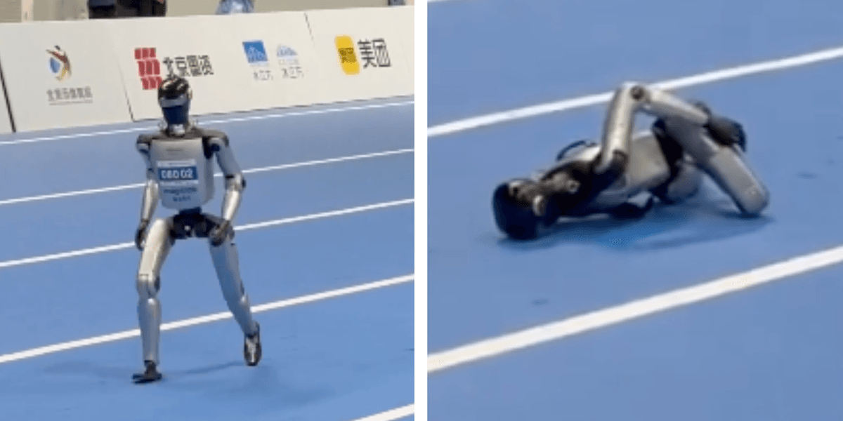 Robot Failing Robot crashes head first at first ever robot olympics | indy100