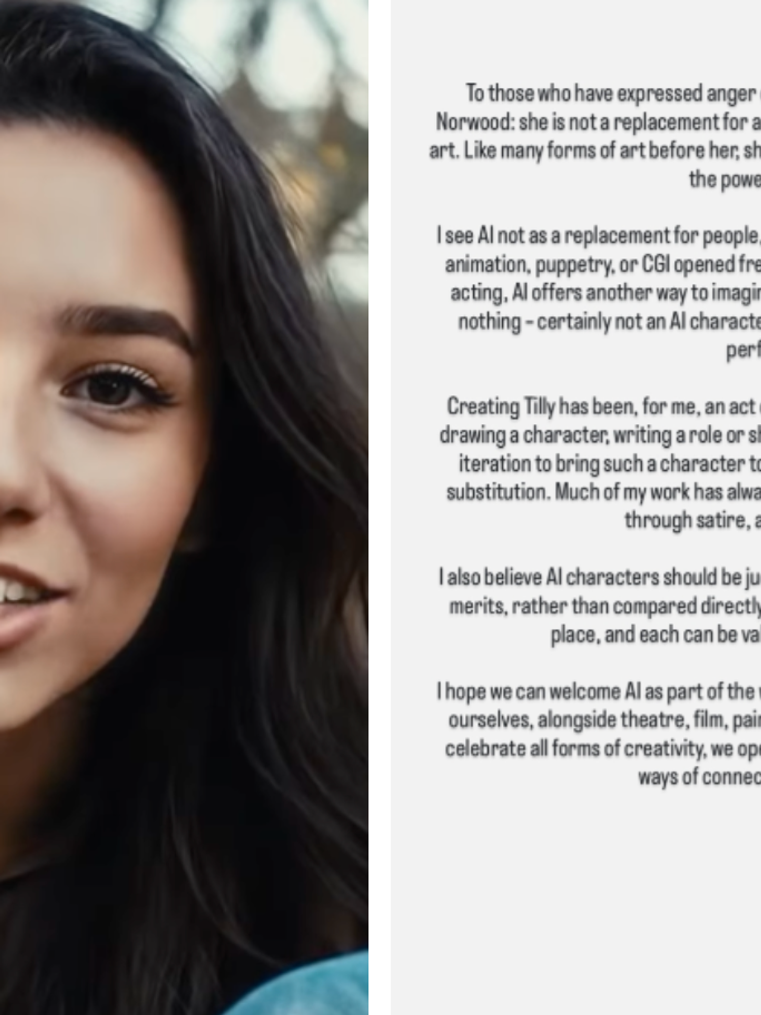 Creator of world's first AI actress Tilly Norwood breaks silence over agency deal controversy