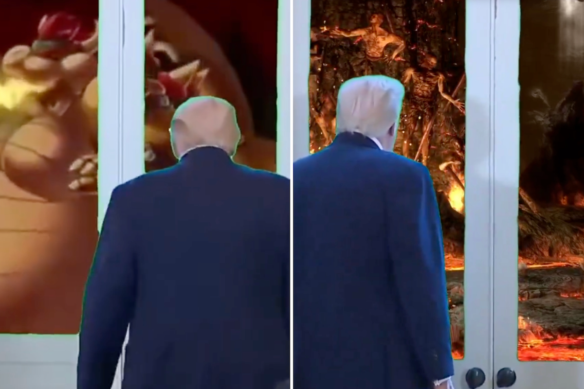 Trump's random moment admiring ballroom renovations turns into hilarious meme