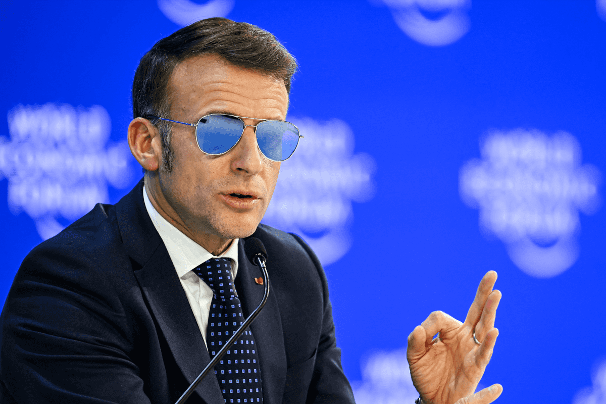 Why was Emmanuel Macron wearing sunglasses at the World Economic Forum in Davos?